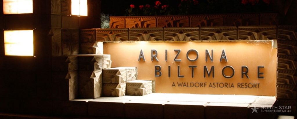 North Star Outdoor Lighting in Scottsdale Arizona showing lighting on Arizona Biltmore sign